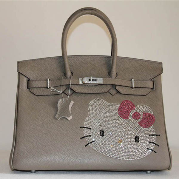 High Quality Fake Hermes Birkin Hello Kitty 35CM Togo Leather Bag Grey HK0001 (4)